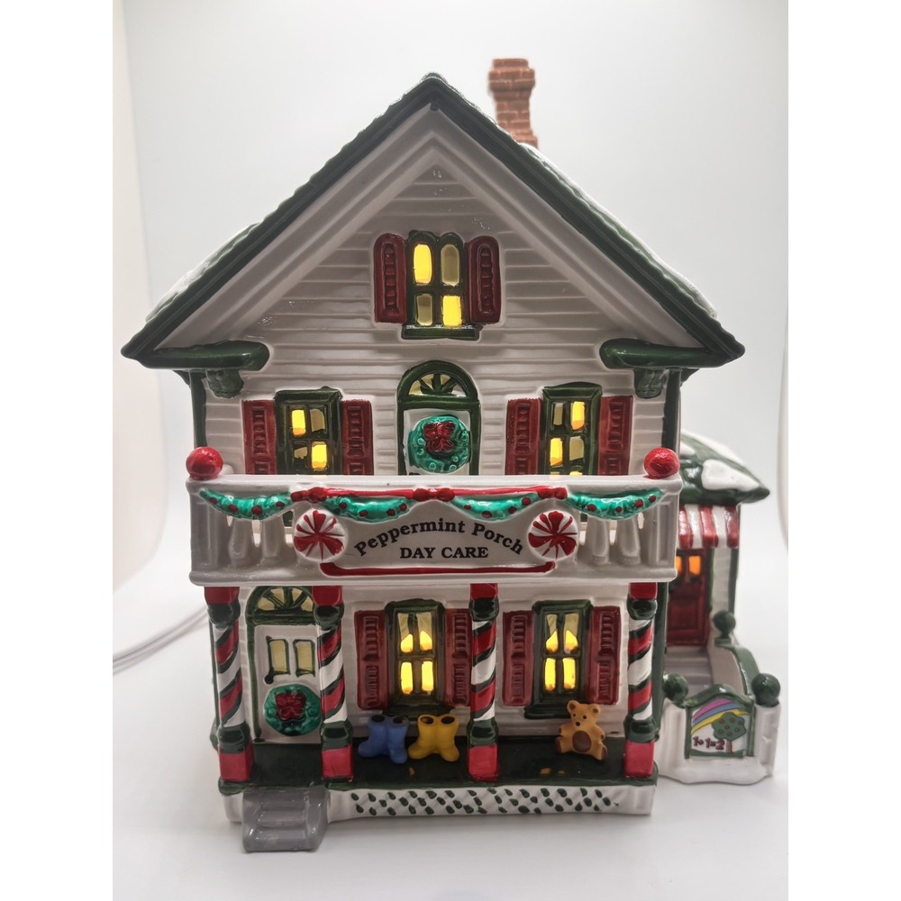 Dept 56 Snow Village Peppermint Porch Day Care Ceramic Lighted House 5485-2 READ